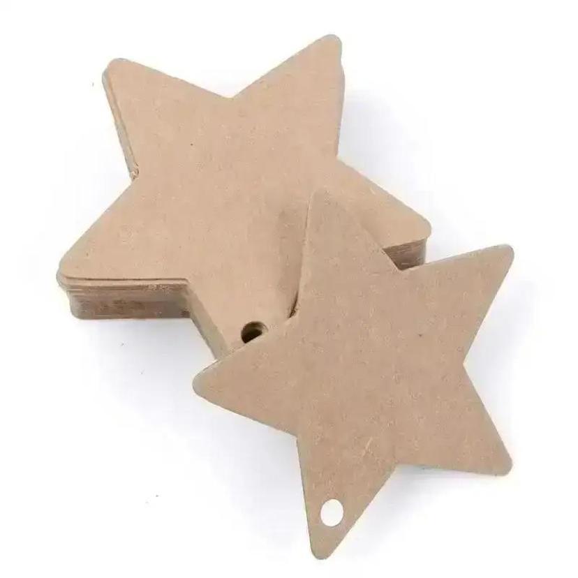 100 Pcs Five-pointed Star Christmas Wedding Label Party Gift Card Hanging Tags Christmas Ornaments Party Decorations Wholesale