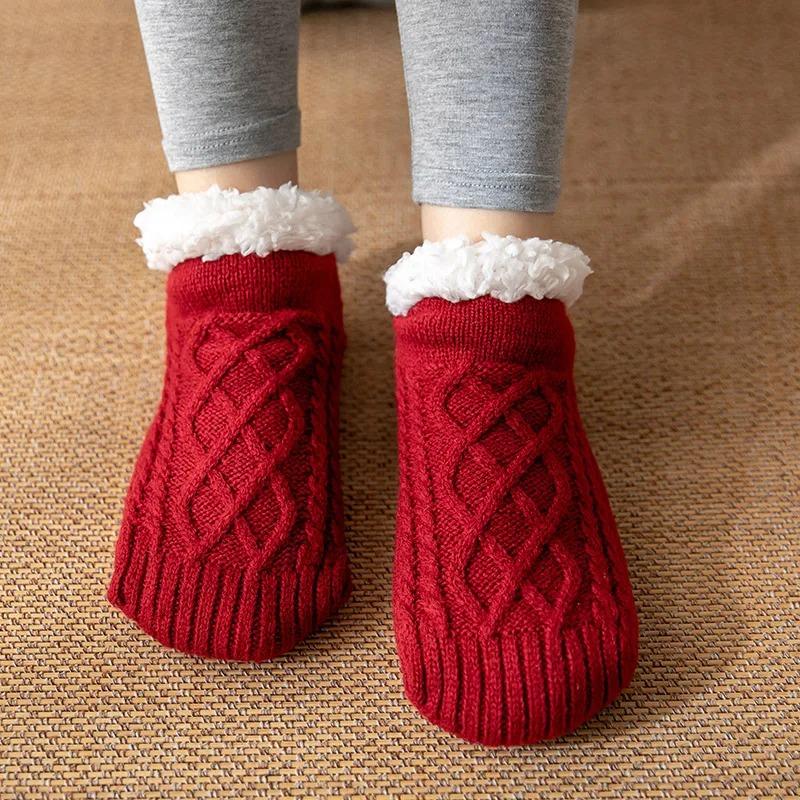 Indoor Winter Slippers Socks Men's Floor Socks Home Bedroom Sleeping Socks Non-slip Knitted Adult Plus Fleece Warm Carpet Sox