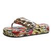 2025 summer foreign trade thick bottom round toe slippers women's European and American graffiti chain decorative flip-flops wish