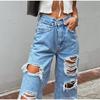 Jeans da donna vintage strappati Distressed Streetwear Buco Hip Hop Pantaloni a vita alta Moda Pantaloni dritti in denim Estate Jean