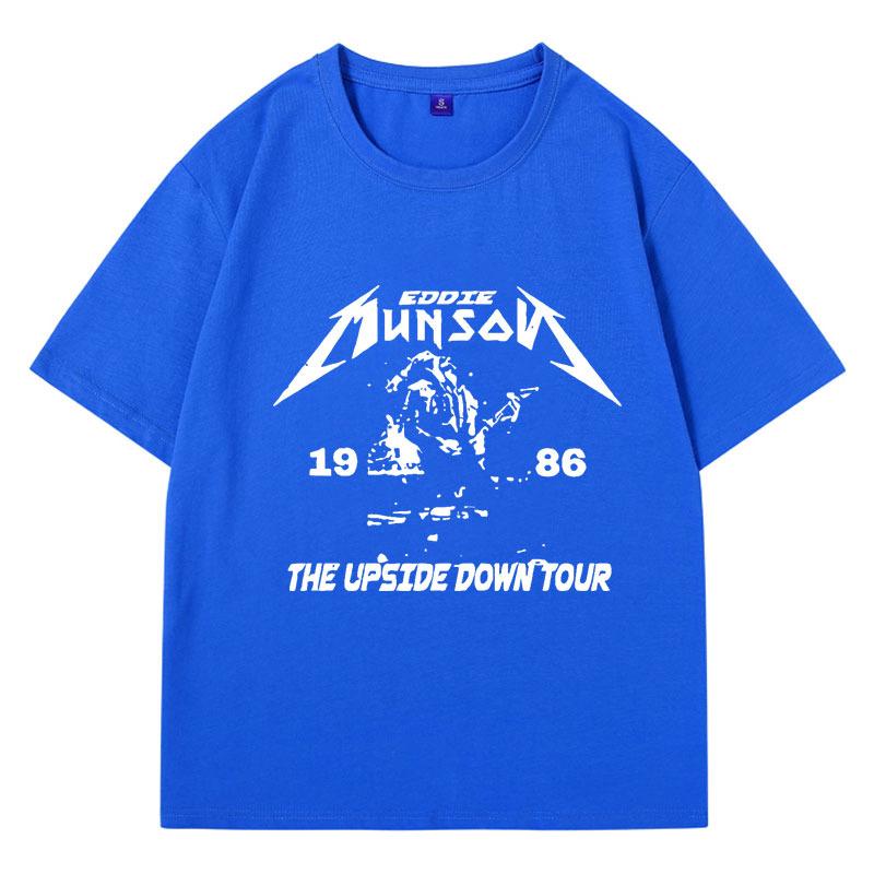 Washed Vintage Eddie Munson Print T Shirt Men Women Demogorgon Cannibal Flower Monster Oversized Cotton T-shirt Tops Clothing