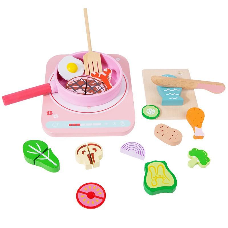 Wooden early education children's hot pot set simulation induction cooker children's play house kitchen boys and girls educational toys