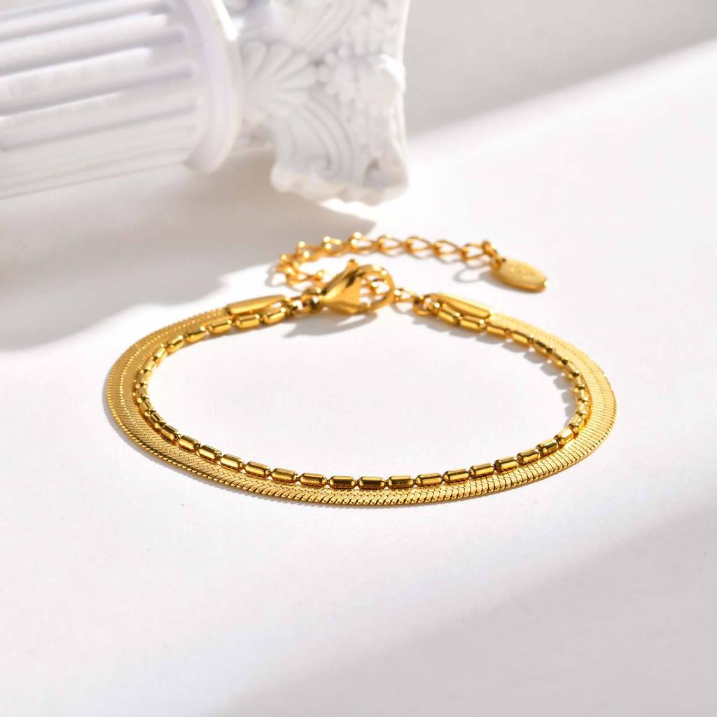 Wind Stainless Steel Bamboo Flat Snake Chain Double Stacked Bracelet, Ladies' Popular Jewelry Br-879