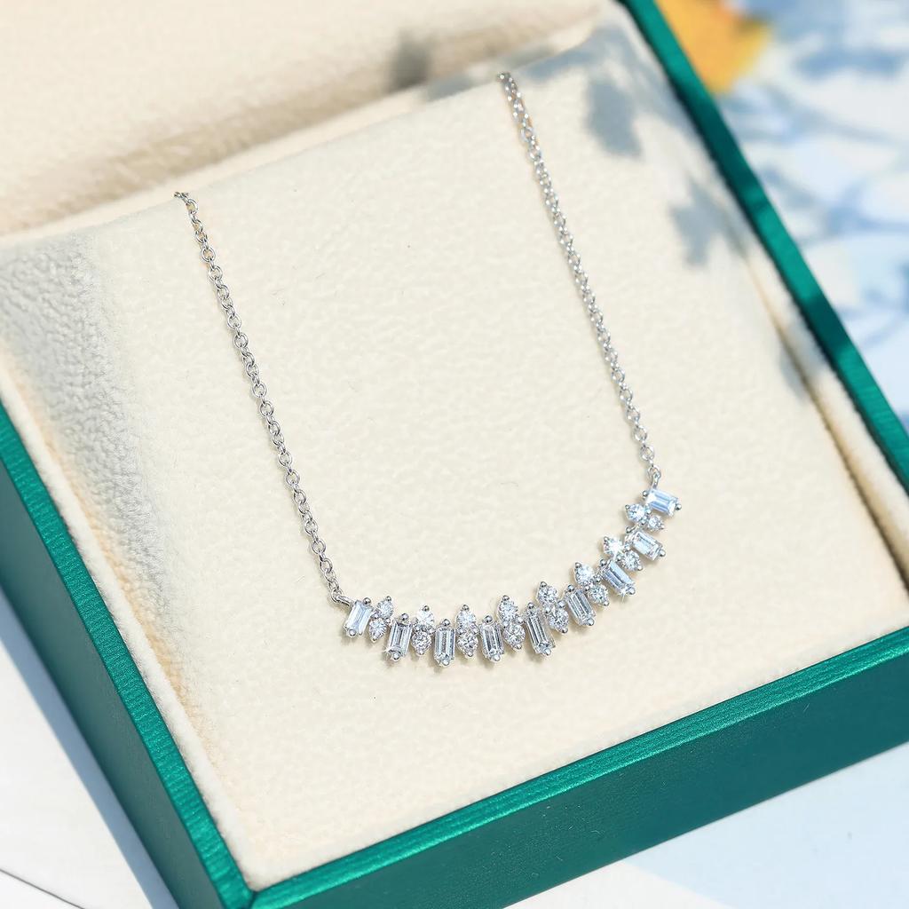 NEW Hot Sale 925 Sterling Silver AAA Zircon Diamond Smile Necklace Simple Design Fashion Women Jewelry Wedding Party Gift
