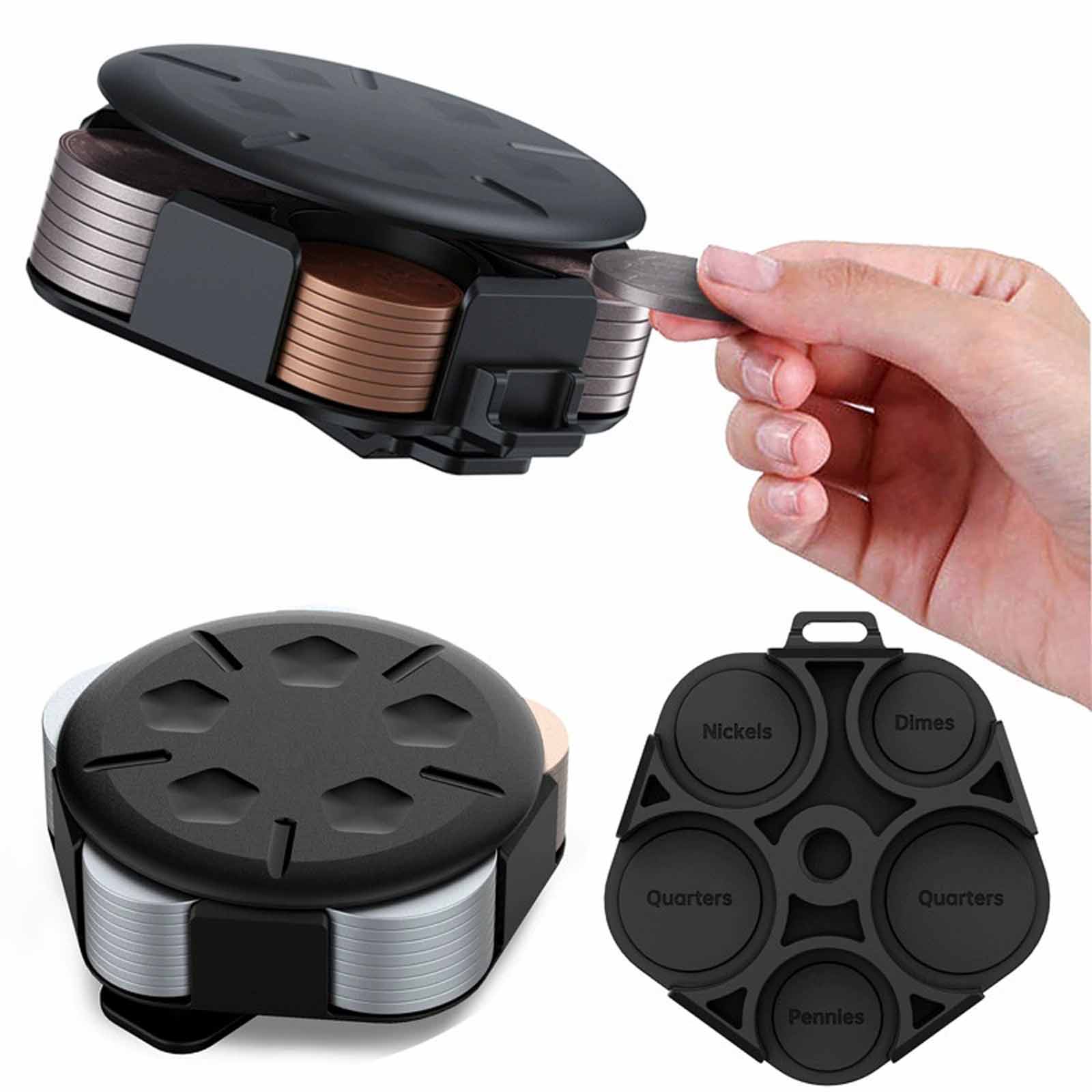

Creative Coin Storage Box – Outdoor Convenient Coin Organizer, US & Coin Classification Box, Portable Money Storage for Travel & Home One Size чёрный