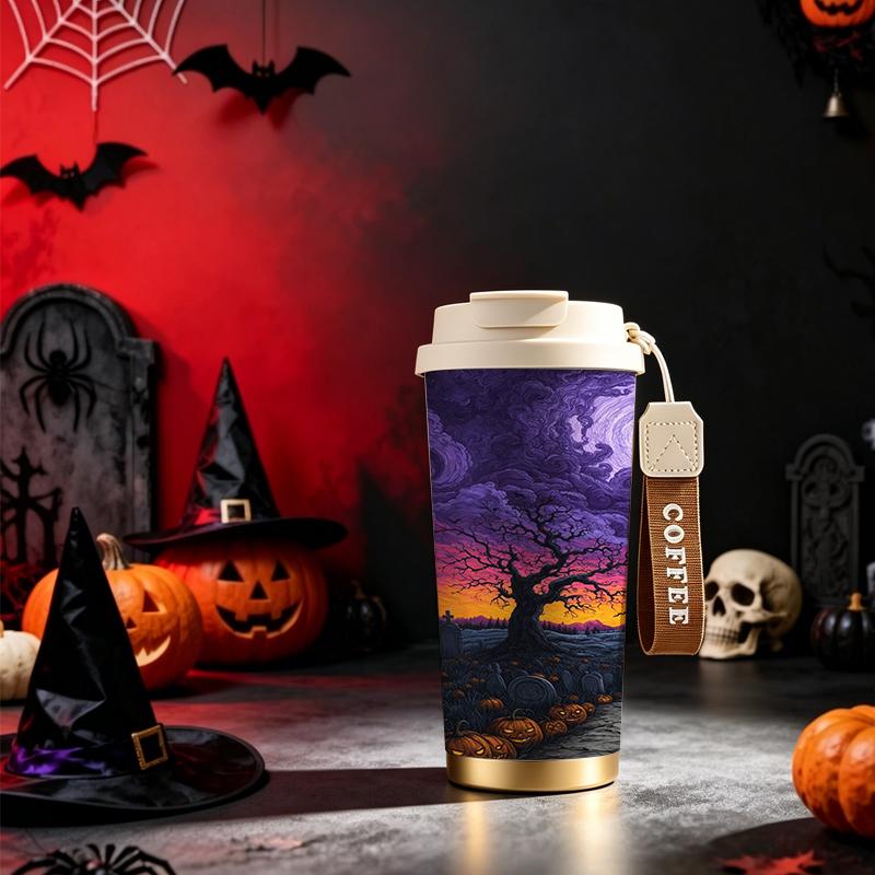 532ml coffee cupAbstract vortex galaxyFlip-top thermos with lanyardLong cold retention cup, heat-preserving coffee cup Leak-proof water cup with lid 532ml coffee cup фиолетовый/чёрный