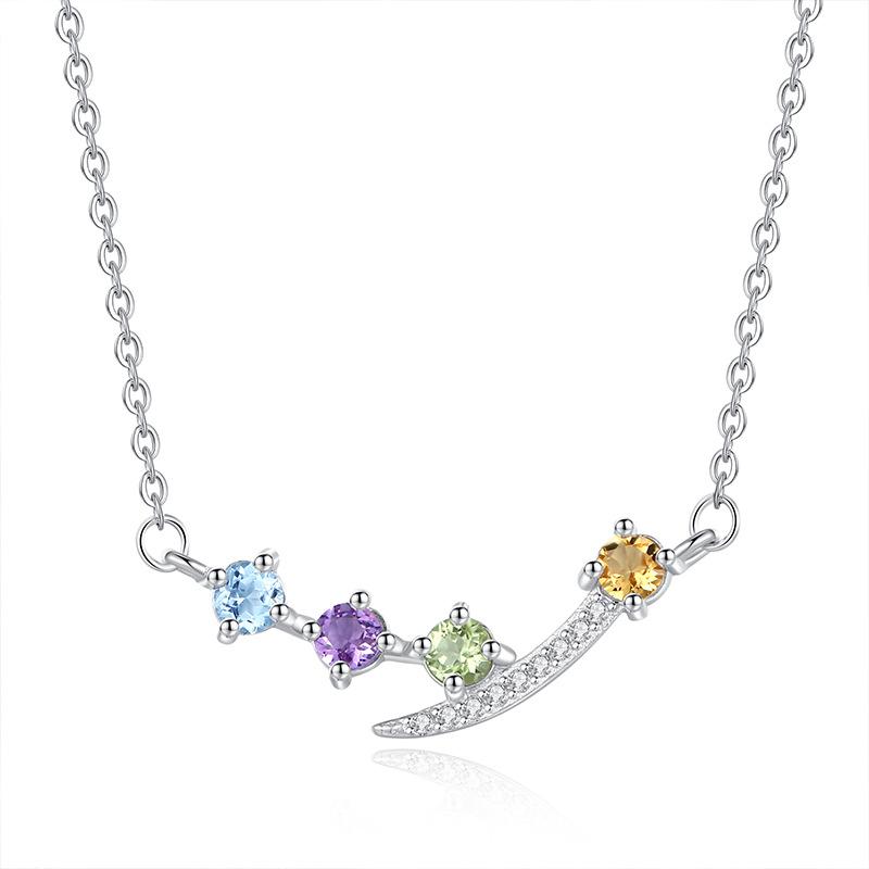 S925 silver natural crystal stone smile necklace rainbow inlaid design sense fashionable and versatile daily commute light luxury jewelry gift 925 silver