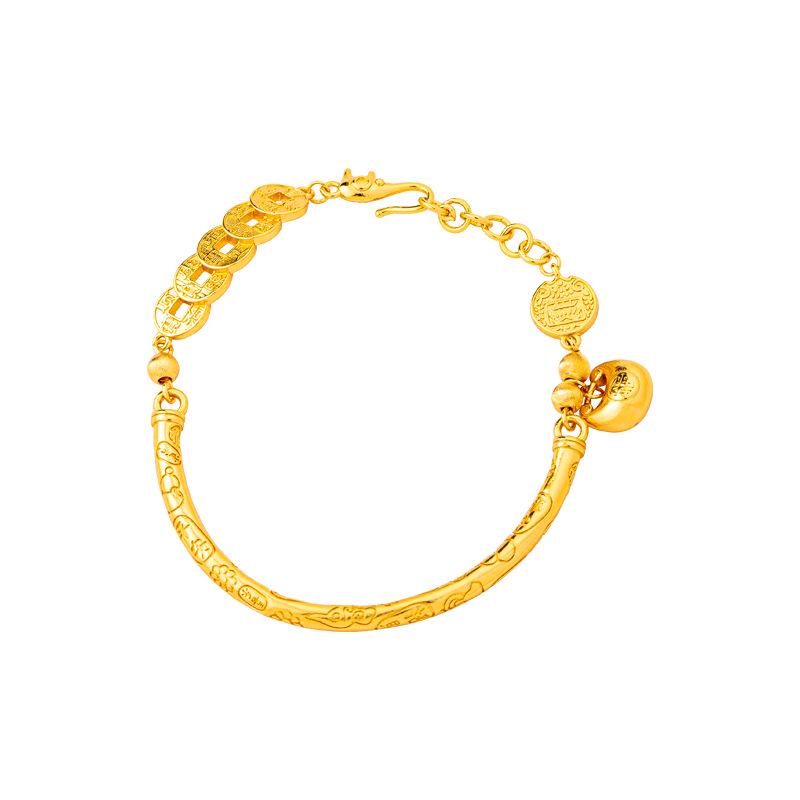 Chic Vietnamese Gold Hammered Fortune Bangle: Women's Luxury Court Style Imitation Coin Bracelet