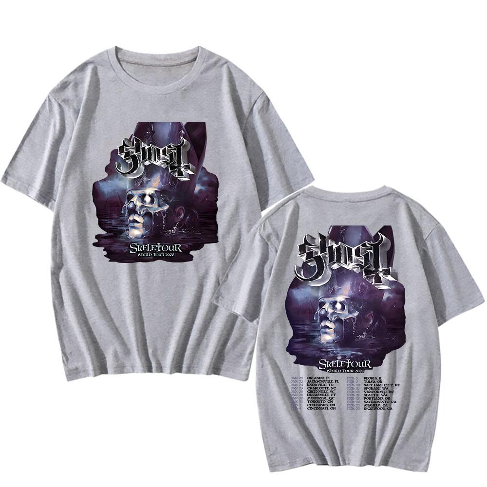 Ghost Skeletour World Tour 2026 Koszulki Ameryka Północna Bawełna Krótki Rękaw Codzienna Męska Koszulka Unisex Streetwear Koszulki Zespołu Rockowego
