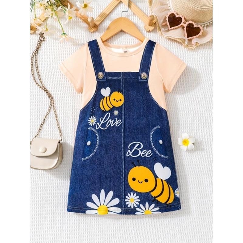 Funny Strap Print Girl Clothes Children Dresses Summer Kids Clothes Round Neck Streetwear Girl Dresses Cartoon Cute Girl Outfits