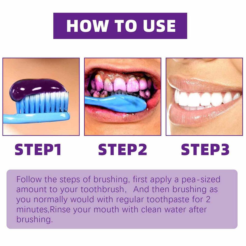 V34 Zubní pasta Purple Color Corrector Zubní pasta na zuby Bílá 30ml Rozjasňující zubní pasta pro péči o zuby pro snížení žloutnutí