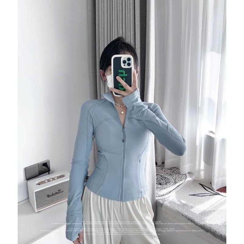 Spring and Autumn Ribbed Women's Short Zip-Up Cardigan Slim-Fit Stand-Up Jacket Yoga Jacket