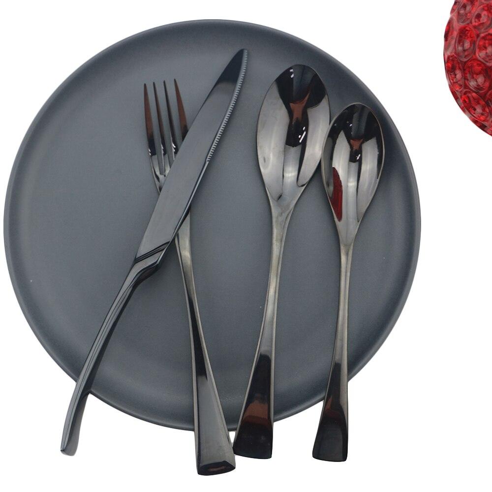 4/8/20pcs Black Dinnerware Set Mirror Dessert Spoon Fork Knife Cutlery Set Stainless Steel Flatware Silverware Party Accessories