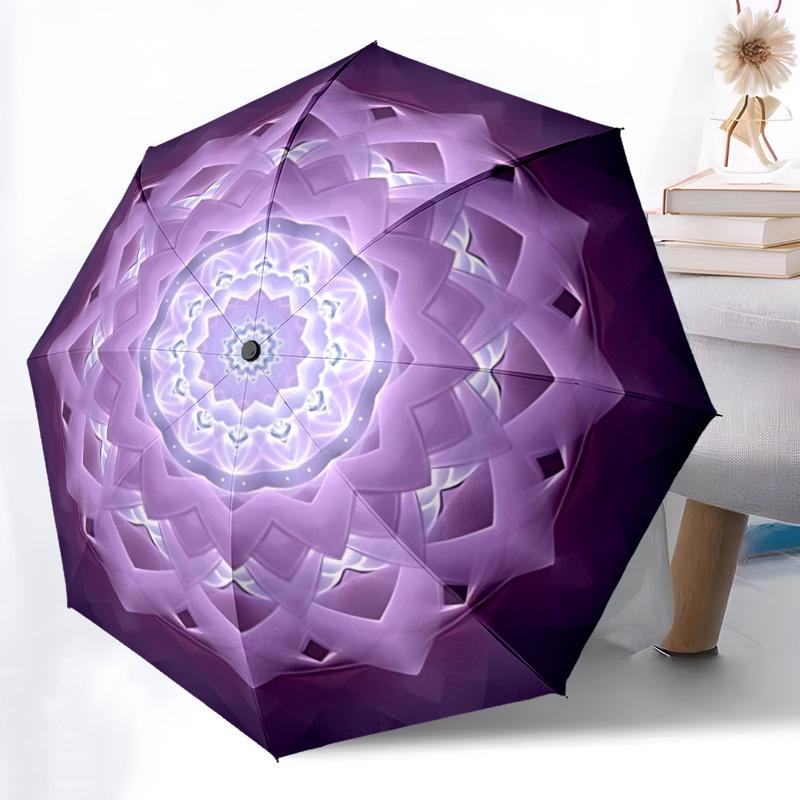 1pc Purple Mandala Pattern Automatic Open/Close Folding Umbrella - Compact 8-Rib Design, Daily Use, Perfect Gift for Friends & Family yy251124223