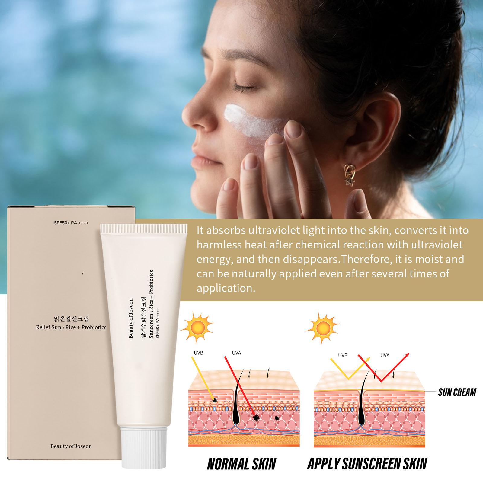 

Relief Sun Sunscreen Korean Sunscreen,Rice Organic Sunscreen SPF50 PA++++,Nourishing Skin Protection & UV Defense for All Skin Types
