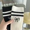 JK Academy Bowknot Calf Socks | Micro-Compression Slimming Double-Stripe Embroidery Ladies' Knee-High Slouch Socks - Simple Style