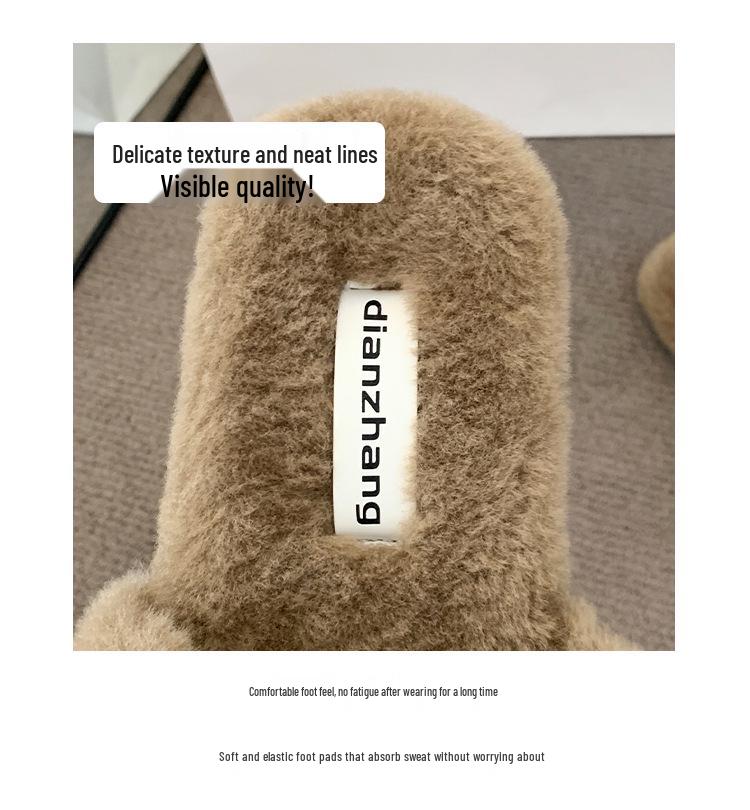 2025 Autumn/Winter Women's Fuzzy Flat Slippers - One-Strap, Letter Design, Versatile Korean Style, Warm Outdoor Footwear (EU)
