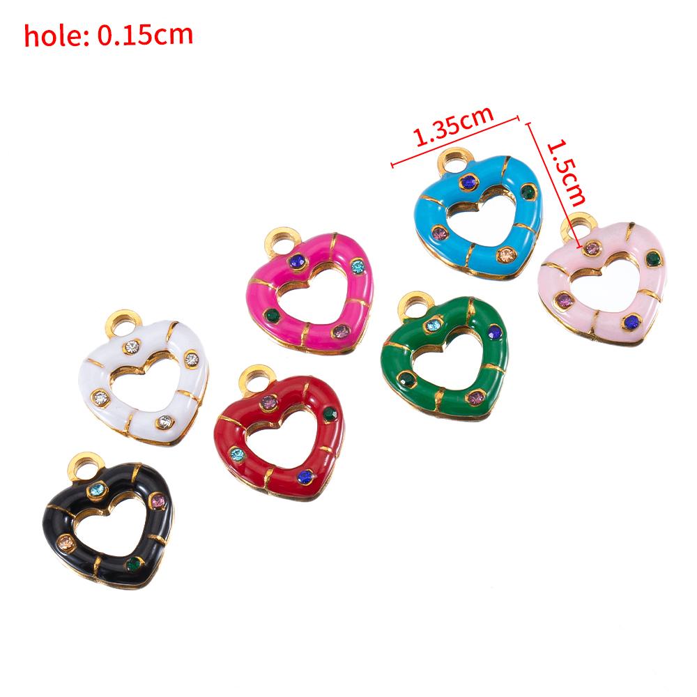 5pcs 2pcs Color Enamel Heart Moon Charm Stainless Steel Crystal Beads Earrings Pendant DIY Jewelry Making Necklace Accessories
