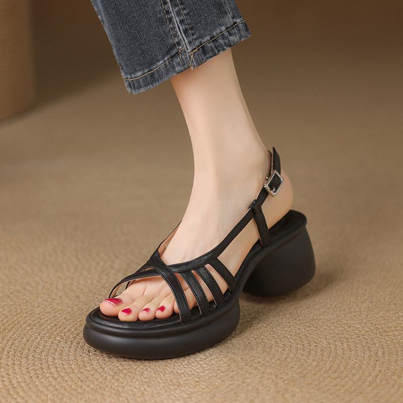 Neue Damen Sandalen Sommer Damen Römische Sandalen lässig einfarbig Damen Schuhe runde Zehenpartie Fuß Plateau Sandalen hoher Absatz