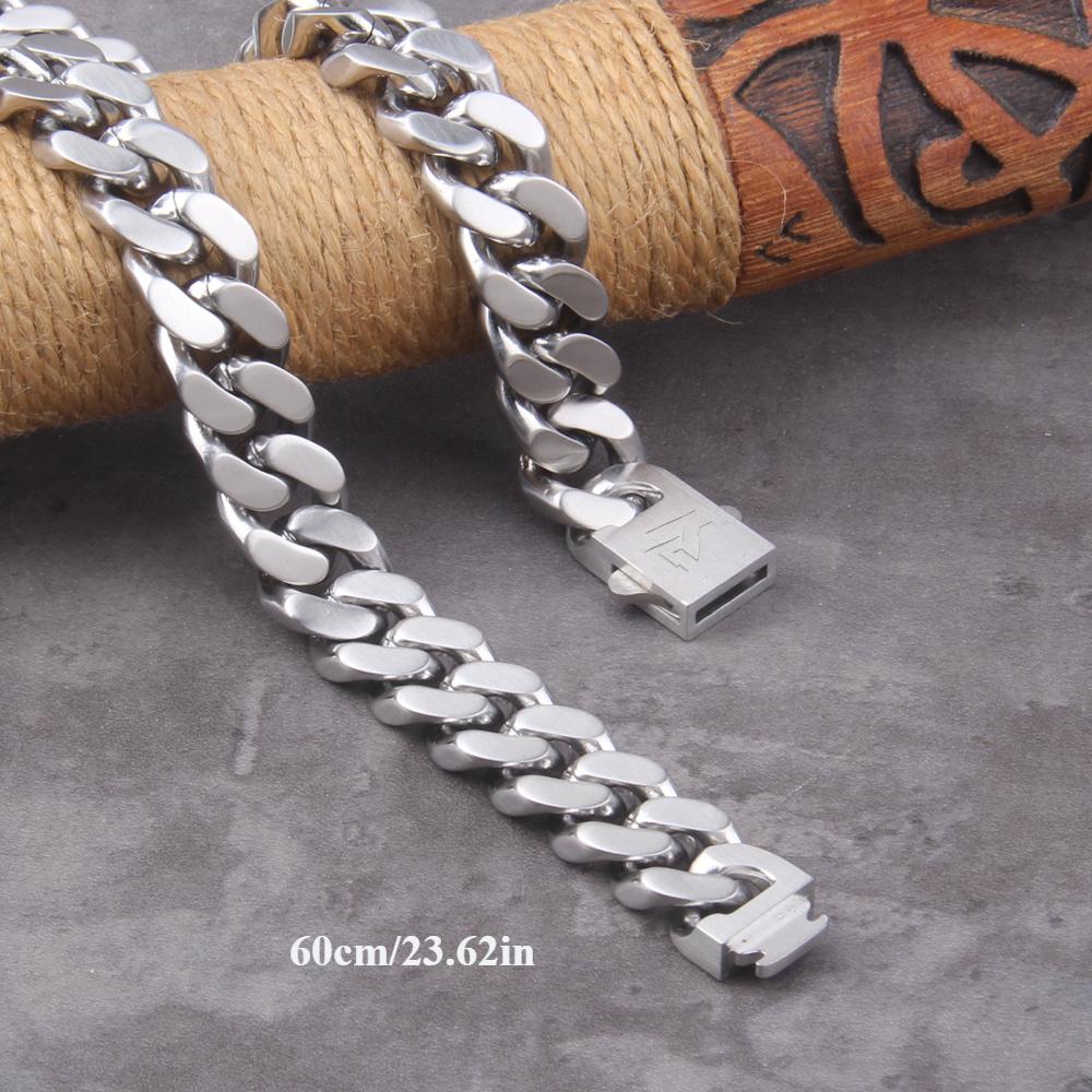 Viking Cast Cuban Chain Male Thin Stainless Steel Bracelet and Necklace Polished Chain Four Sides Cut Boyfriend Gift