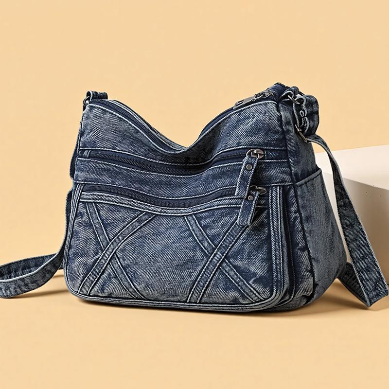 Large Capacity Denim Bag Women's Shoulder Bag Multi-Compartment Crossbody Bag