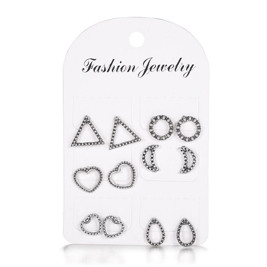 New Product, Retro Wind Moon Love Triangular Geometric Stud Earrings Set