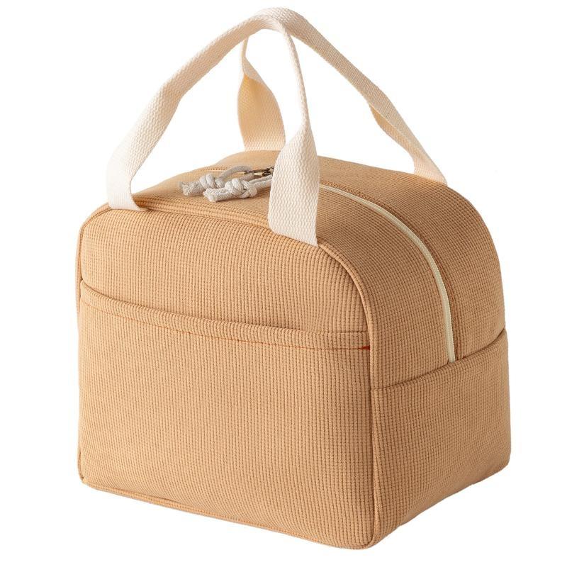 1Pcs Minimalist Portable Handbag Picnic Corduroy Insulated Lunch Bag Hand-Held Large Capacity Lunch Box Storage Bag