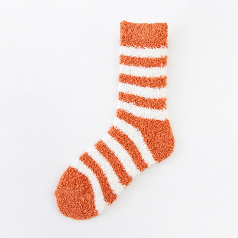 5/10 Paar Lässige Winter Verdickte Gestreifte Korallenfleece Socken für Damen Fleecegefüttert Warme Haus Schlafsocken Mittlere Wade Plüsch Boden Socken Überzieher