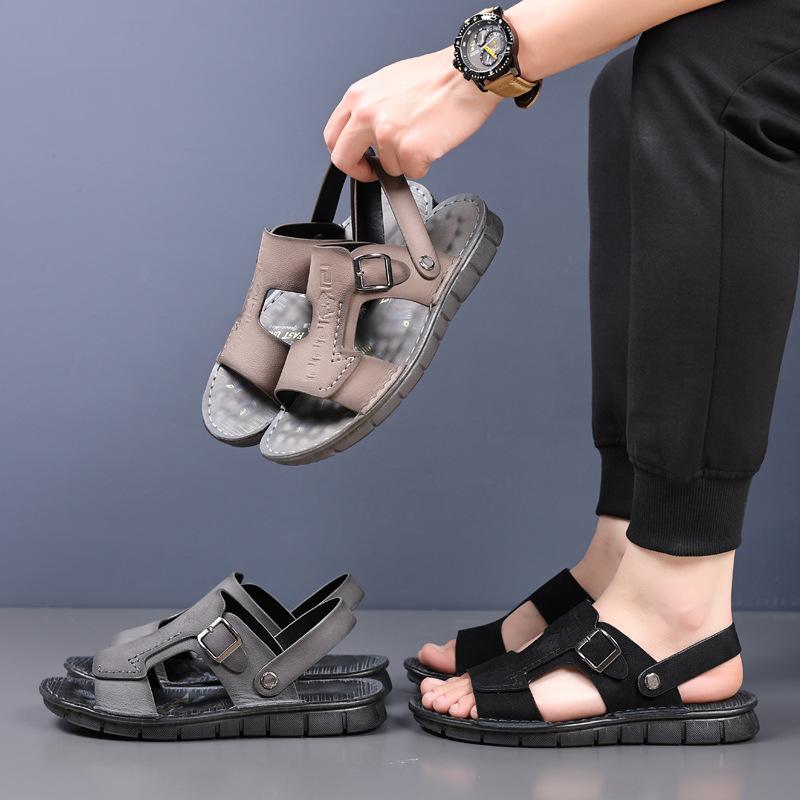 2025 new men's sandals leather casual soft sole soft surface men's beach shoes leather sandals men's outdoor slippers