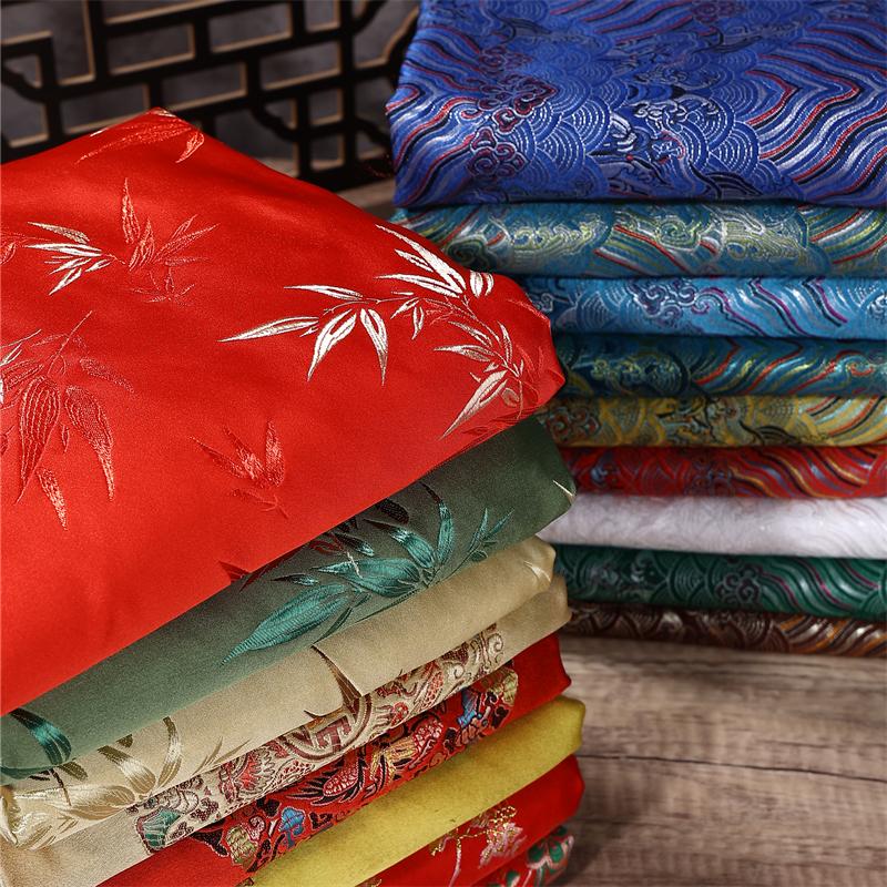 100x150cm High Quality Jacquard Brocade Fabric Thick Soft Bamboo Leaf for Women Dress Hanfu Upholstery Sewing Cloth Gold Blue