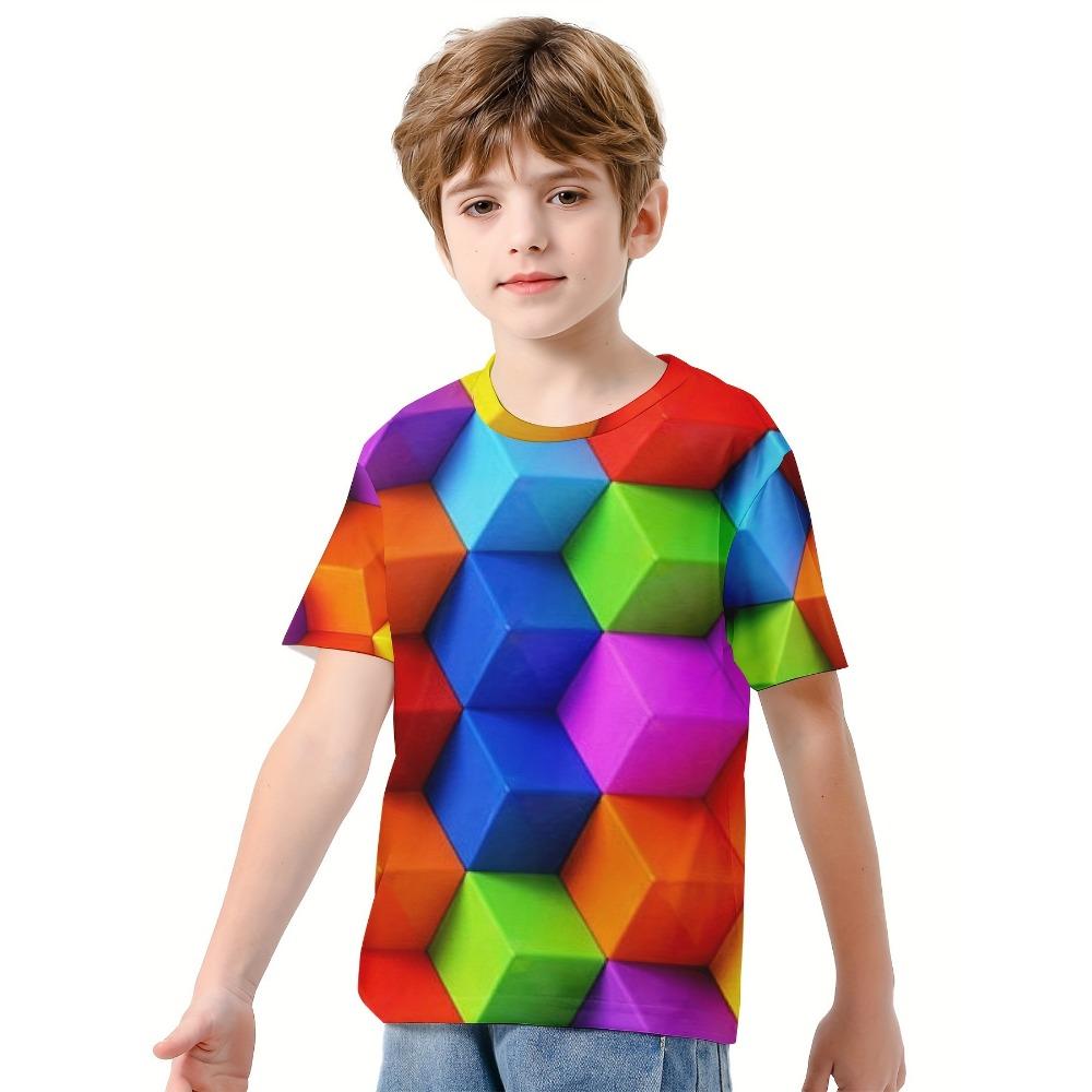 Kids Clothes Boys Short Sleeve T-Shirt Child T-Shirt Fashion Building Blocks 3D Print Children Top Summer Clothes Girls Clothes