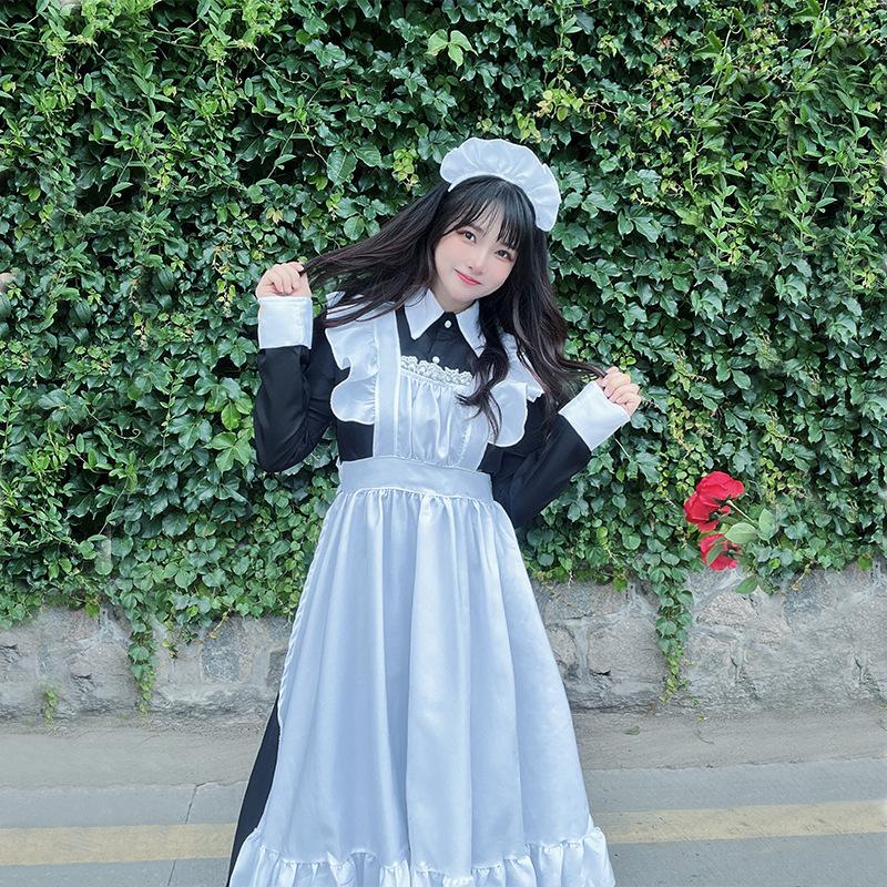 

Anime long maid outfit black and white classical style maid long dress uniform cute daily dress XL