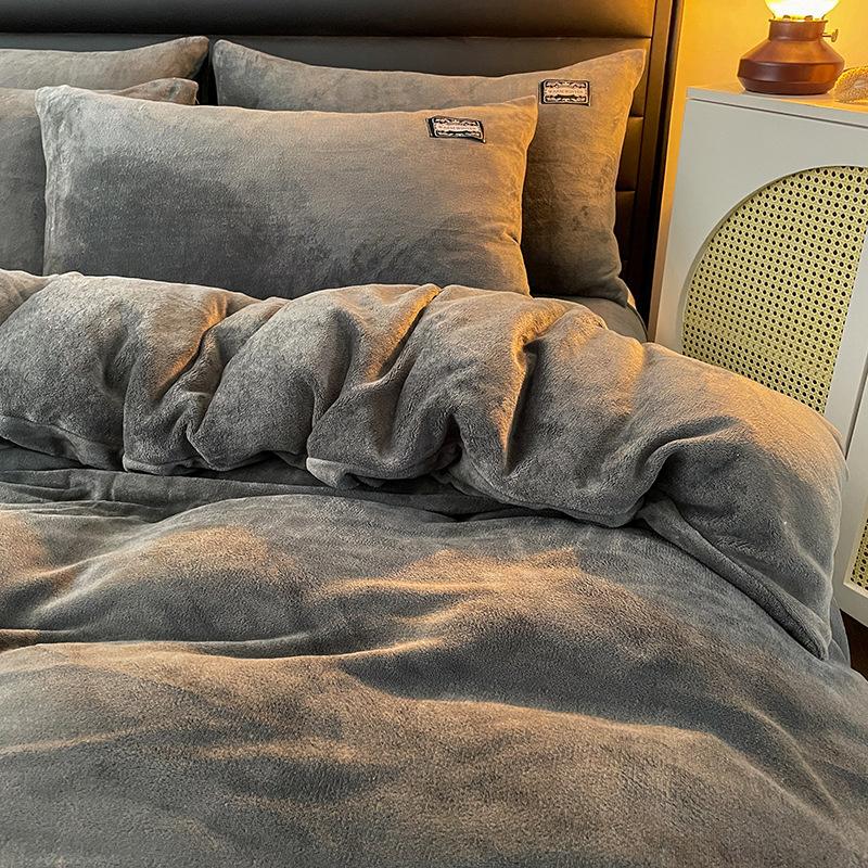 Thickened Milk Fleece Four-Piece Set, Coral Fleece Bed Sheet Double-Sided Fleece Quilt Cover, Flannel Bed Three-Piece Set