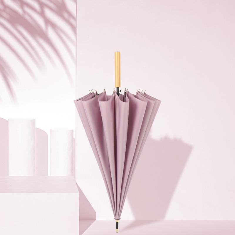 16 bone umbrella Japanese small fresh wood straight handle curved hook handle straight bar umbrella 16 bone large double umbrell