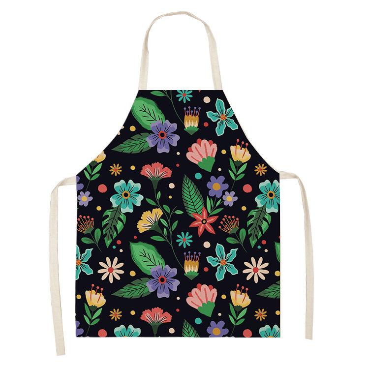 unframed Creative Plant Priinting Women Kitchen Aprons Cooking oil-proof Cotton Linen Antifouling Chef Apron 55x68cm