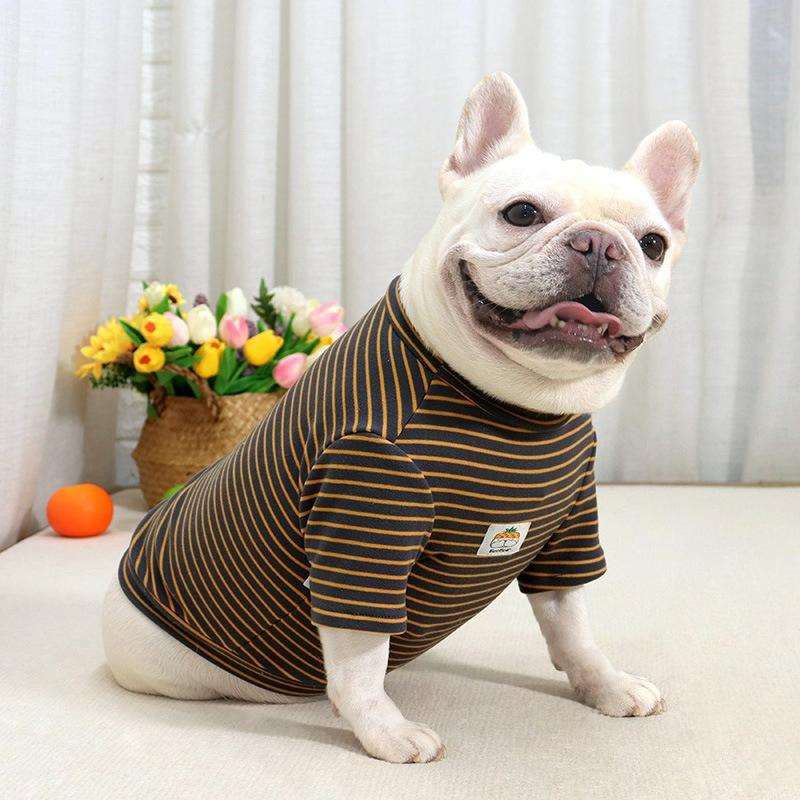 Dog Super Elastic Bottoming Shirt Color Strips Autumn and Winter Brushed Thick Fabric Stretch Stripes Fat Control Dog Clothes