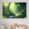 2D Misty Rainforest Waterfall Backdrop with Sunlight Photography Background