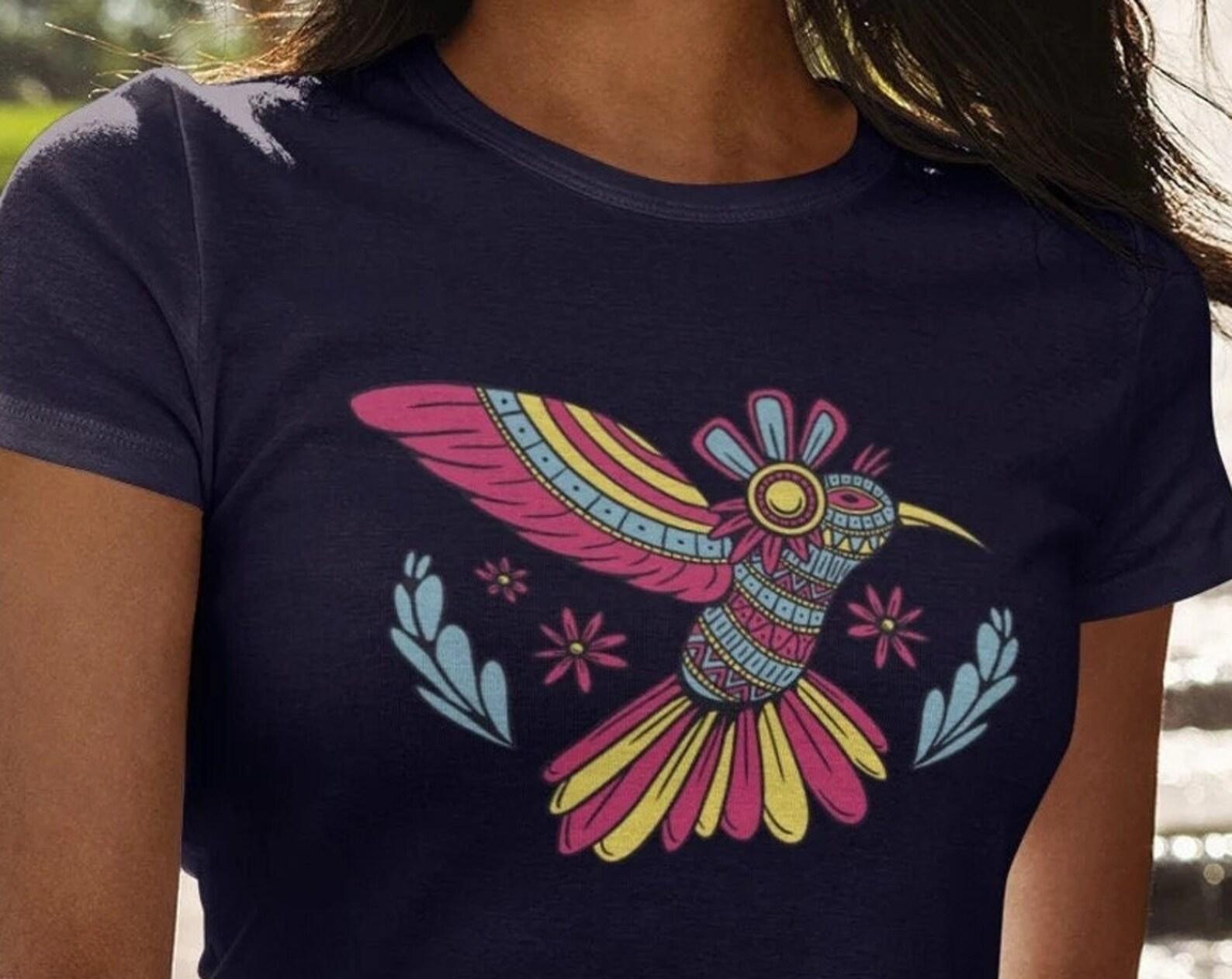 Hummingbird T-shirt women alternative graphic nature woman shirt bird animal motif graphic mandala t-shirt XL