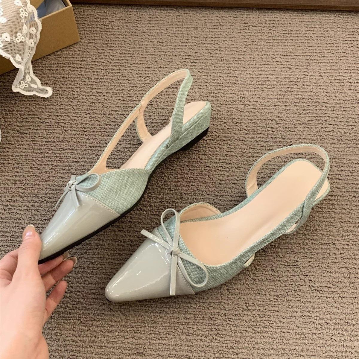 

Босоножки Баотоу женские летние новые французский темперамент вечерний сказочный стиль бант каблук острый носок пустые одинарные туфли 39