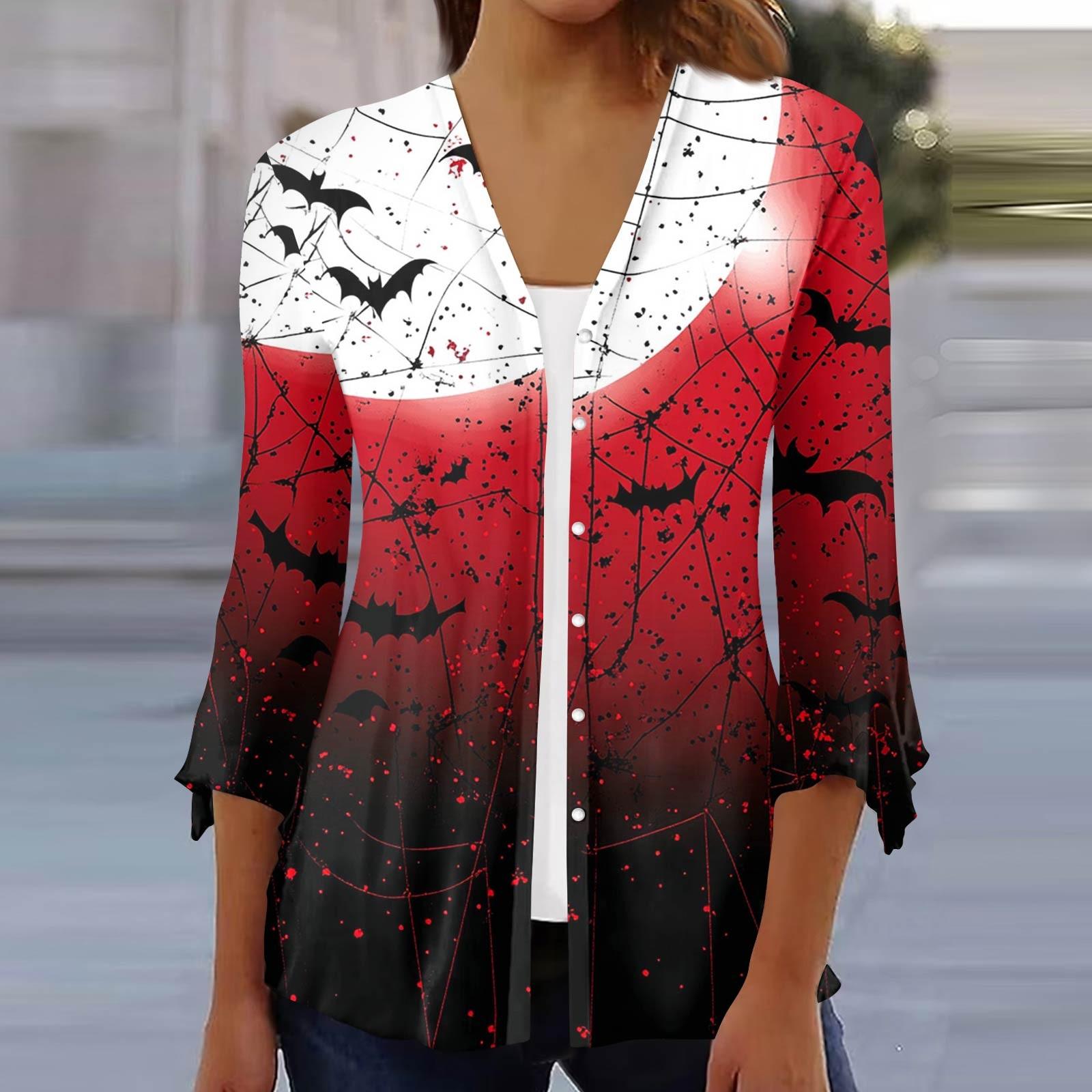 

Женский свободный повседневный кардиган-топ с принтом и рукавами семь восьмых на пуговицах XXXL винный