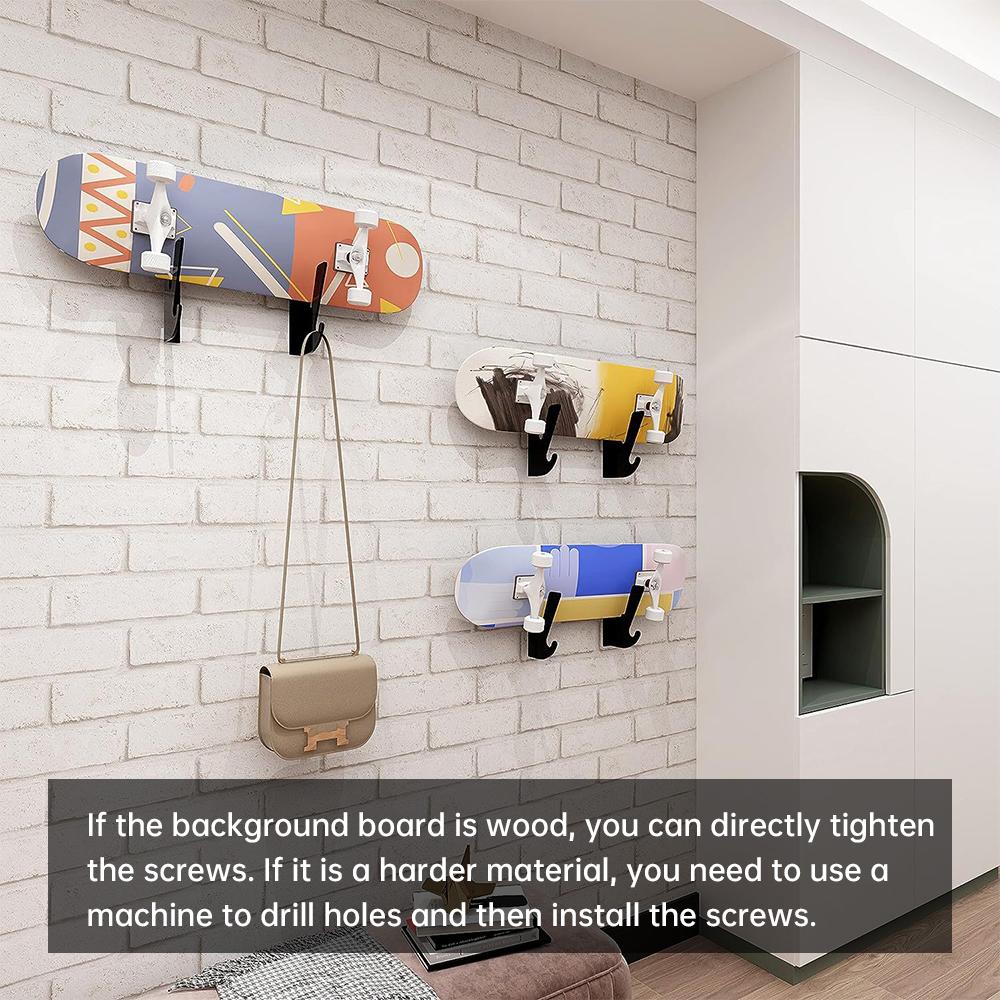 Wall-mounted Display Rack for Skateboards with Storage Hooks 2PCS