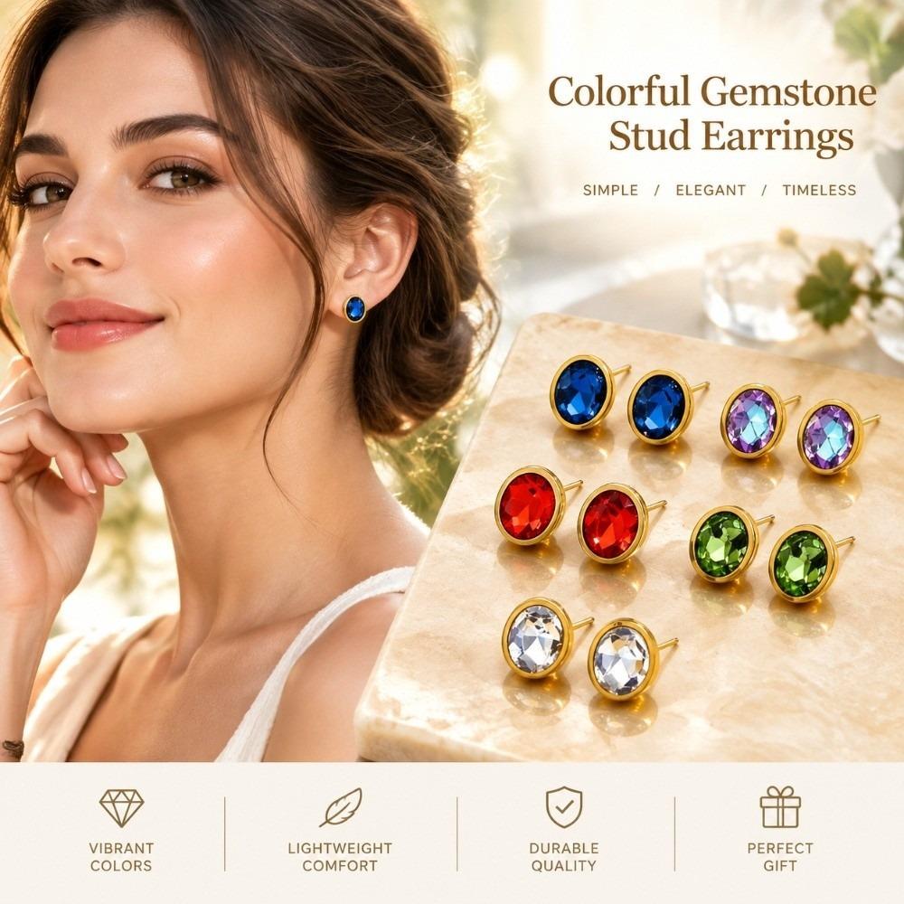 1 Pair Stainless Steel Geometric Earring Lightweight Zircon Earring Titanium Steel Earring Office