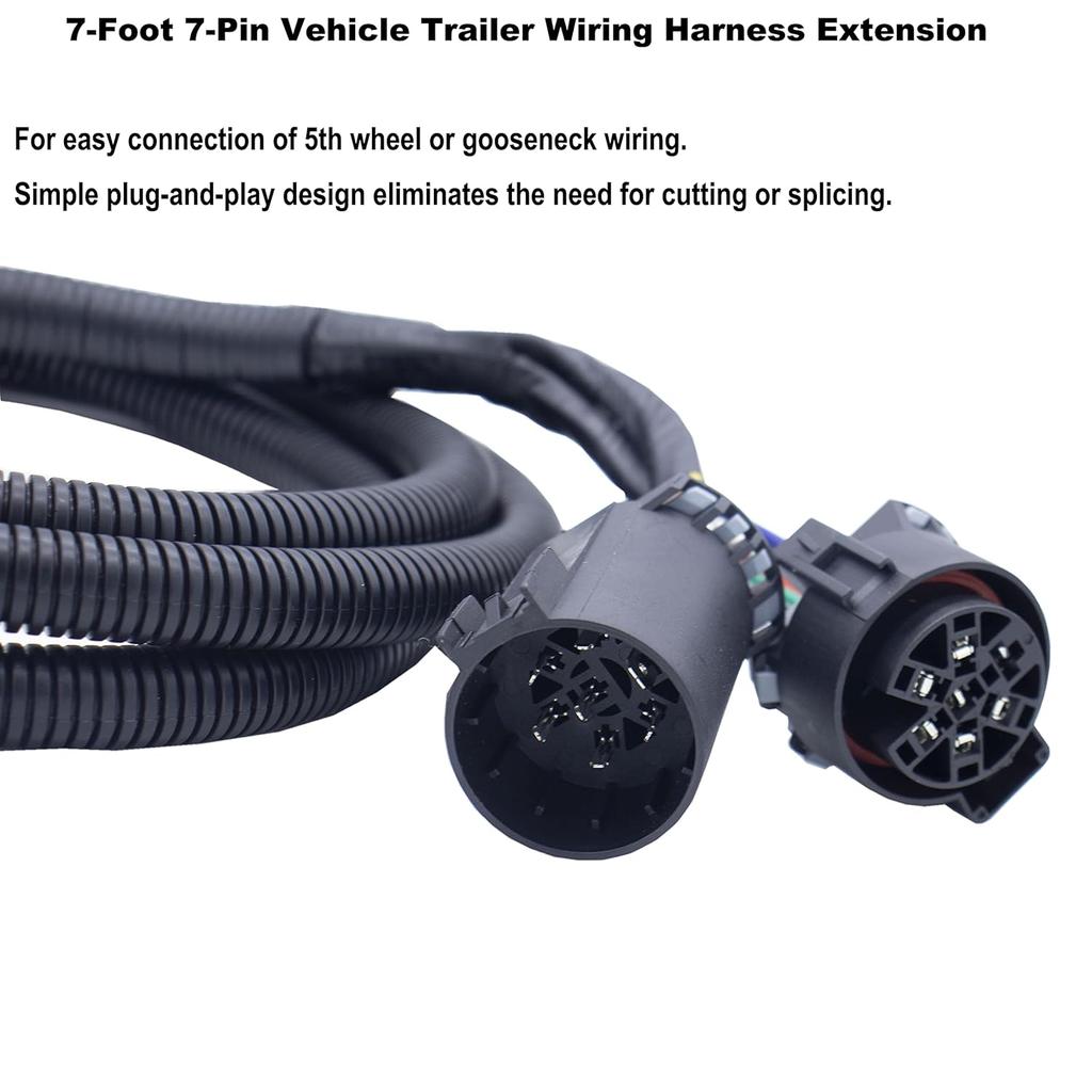 MOCW 7-Foot 7-Pin Vehicle Trailer Wiring Harness Extension Truck Bed Extension For 5Th Wheel And Gooseneck Trailers For Chevrolet, Dodge, Ford,