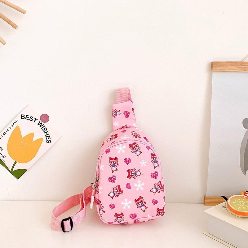 Stylish Childrens Canvas Crossbody Bag With Adorable Cartoon Print For Girls розовый