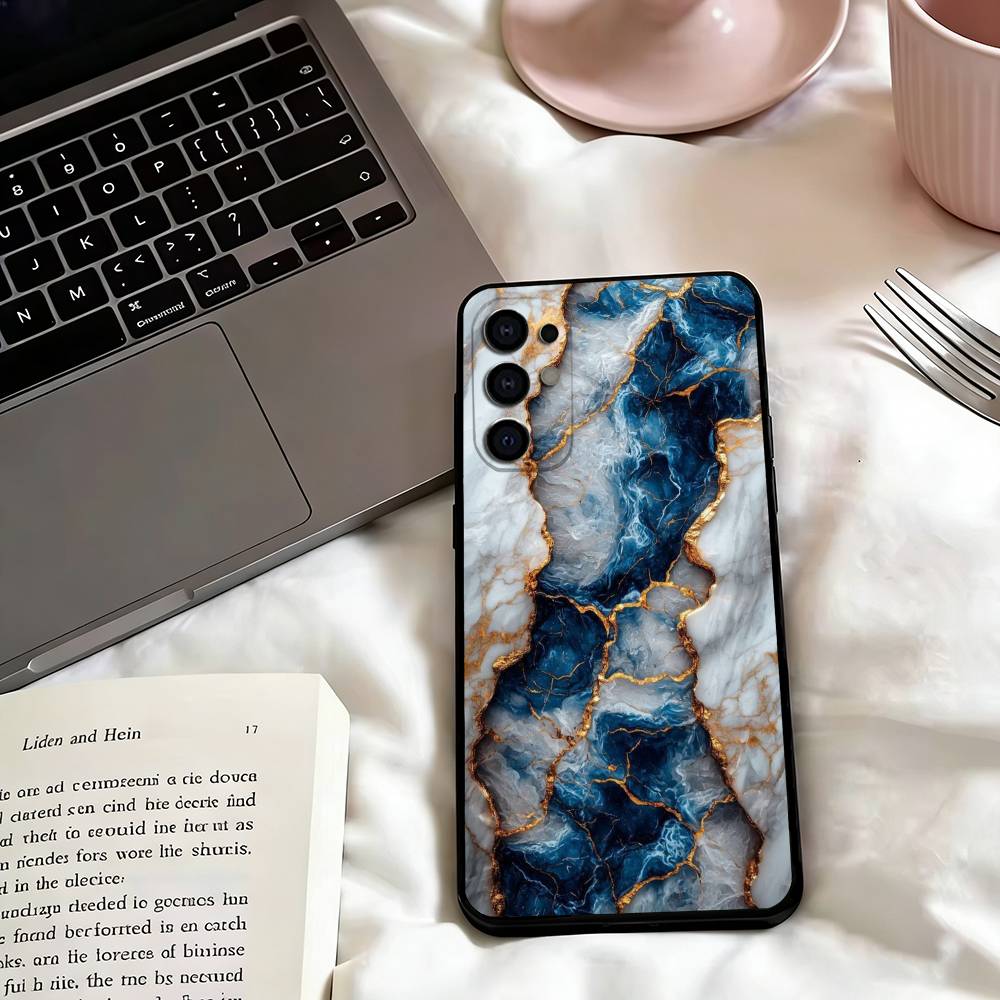 Marble Art Black Gold Phone Case Black Silicone Soft For Samsung S25,S24,S21,S22,S23,S30,Ultra,S20,Plus,Fe,Lite