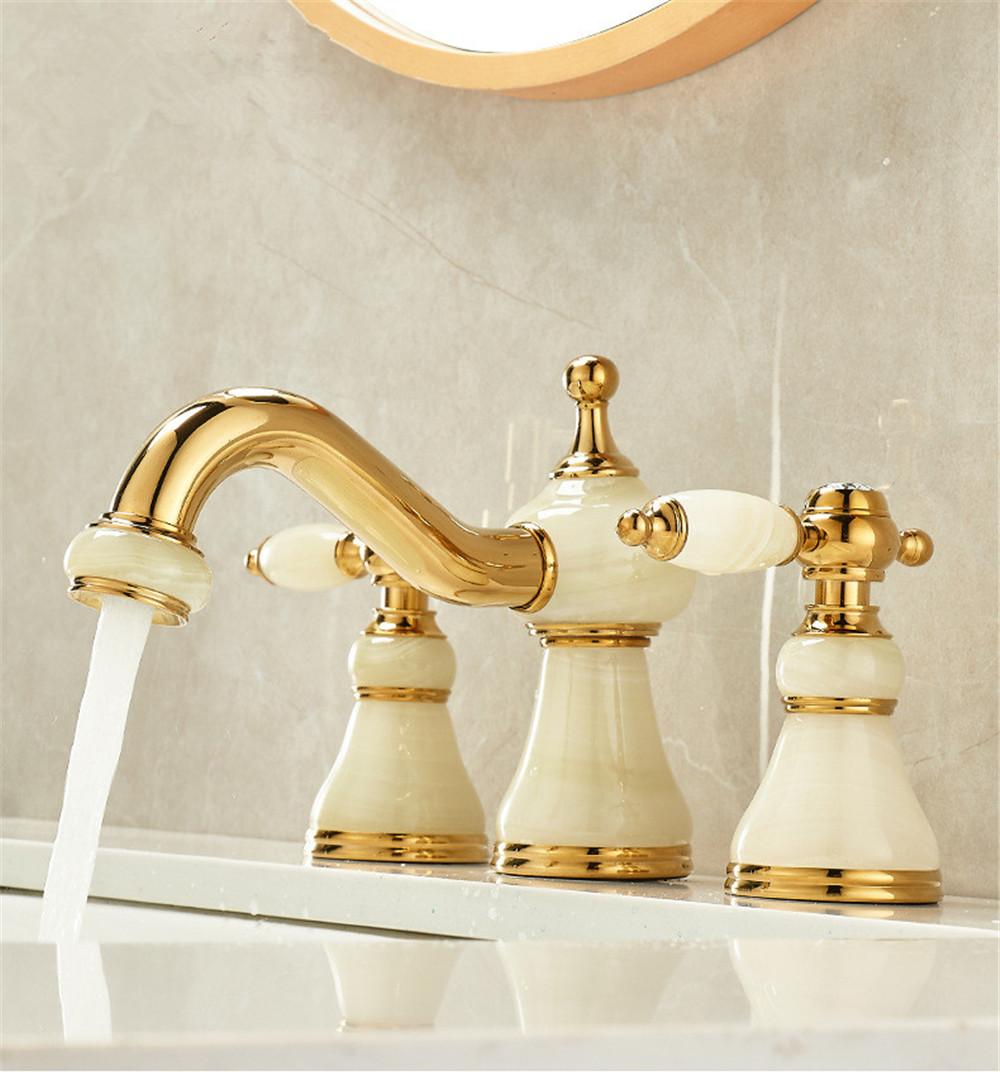 Brass Marble Bathroom Faucet Gold basin faucet widespread Rose Gold faucet luxury Basin Mixer Hot Cold shower room sink Faucet