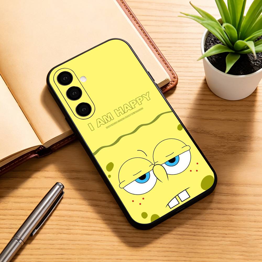 S-Sponge Funny B-Bob Animation Phone Case Black Silicone Soft For Samsung Galaxy A73,A72,A71,A70,A53,A52,A51