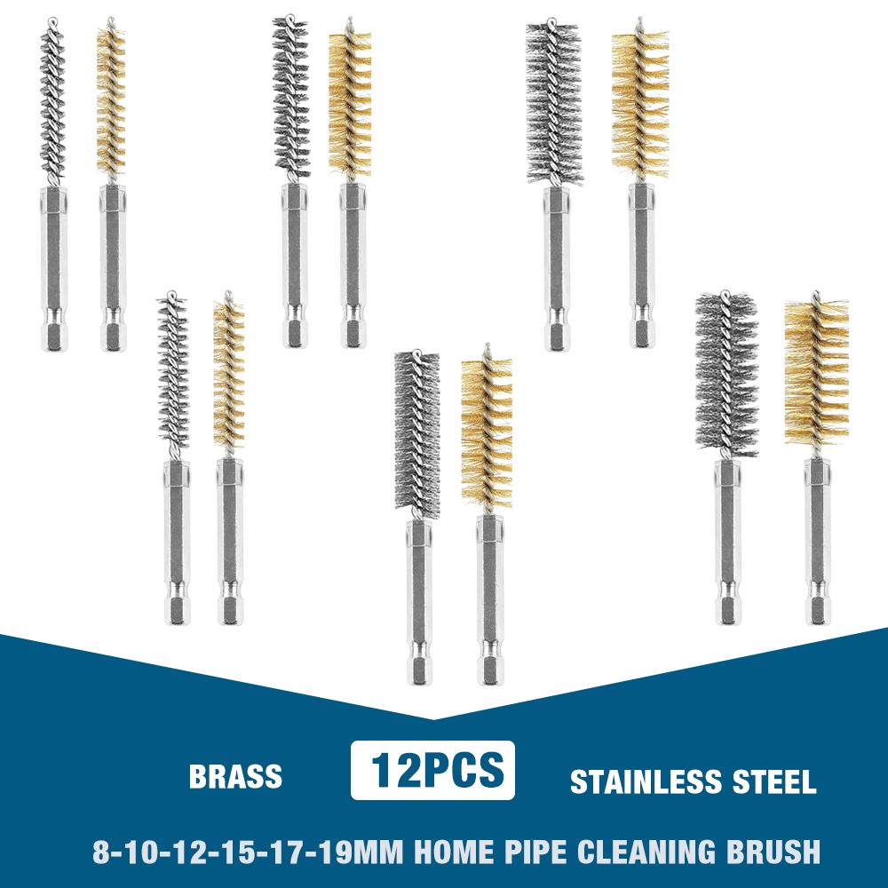 6/12Pcs Stainless Steel Wire Brush,Drilling Cleaning Brush Set, 1/4 Inch Hexagonal Handle, Grinding Polishing Rust Removal Tools
