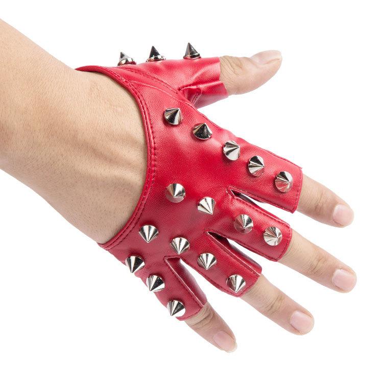 Half Finger Gloves for Men and Women Punk Street Dance Rivets for Half Finger Leather Gloves for Revealing Fingers on Stage Break Dance Gloves