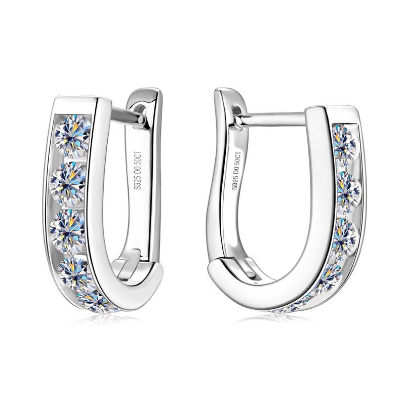 Silvere Glam Fashionable and hot-selling moissanite earrings for women, sweet and cool style, high-end U-shaped silver earrings and ear clips
